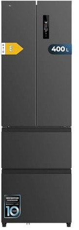 Cecotec Frigorífico Combi No Frost Inox Puerta Francesa 4 Puertas Oscuro Bolero CoolMarket Combi F2D 400 Dark E. Frigorífico 4 Puertas oscuro, 400L, NoFrost, Motor Inverter y funciones Fast Cooling