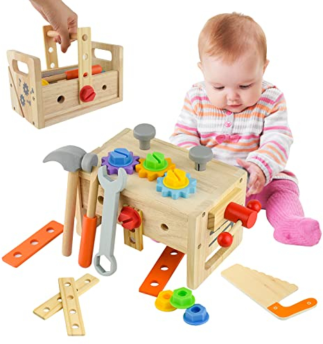 Surplex Holzspielzeug Kinder Set, Kinder Werkzeugkasten Rollenspiel Kinder Holzbearbeitung Werkzeuge Kleinkind Pretend Play Tool Kits für Kinder im Alter von 3+