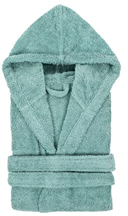TRAMAS+ Albornoz de Baño Unisex 100% Algodón 450 GR con Capucha Dos Bolsillos y Cinturón Ajustable Alta Absorción Secado Rápido Certificado OEKO TEX - S, Verde Tiffany