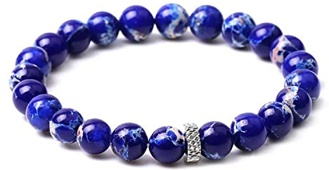 OZ Jewels - Naturstein - Heilender Glücksbringer Armreif mit 8mm Perlen - Dehnbare Perlen-Schmuck für Frauen und Männer, Einheitsgröße