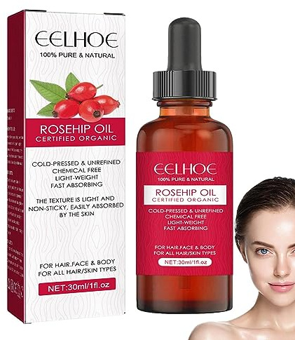 Bio Hagebuttenöl, kaltgepresstes Bio-Hagebuttenöl | 30 ml feuchtigkeitsspendendes Gesichtsöl für Gesicht, Körper, Hautpflegeöl für reife Haut, Öl Povanjer