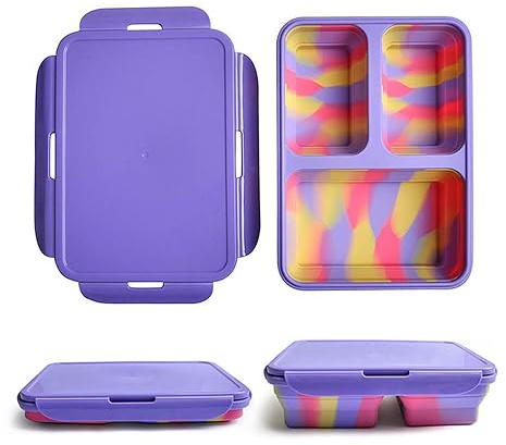 YverLand Fiambrera infantil plegable para niños y niñas. Lonchera para colegio y guarderia. Lunch box para almuerzo o merienda. Taper escolar o para comida de trabajo (Lila)