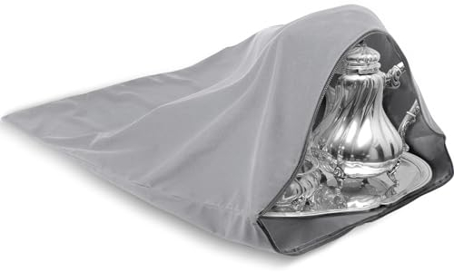 LEIFIDE Silver Storage Bags Oversized 24 x 30 Zipper Anti Tarnish Cloth Bag for Silver Storage, Tray, Jewelry, Flatware, Vase, Polishing Cloth for Tarnish Cleaning(Light Gray)