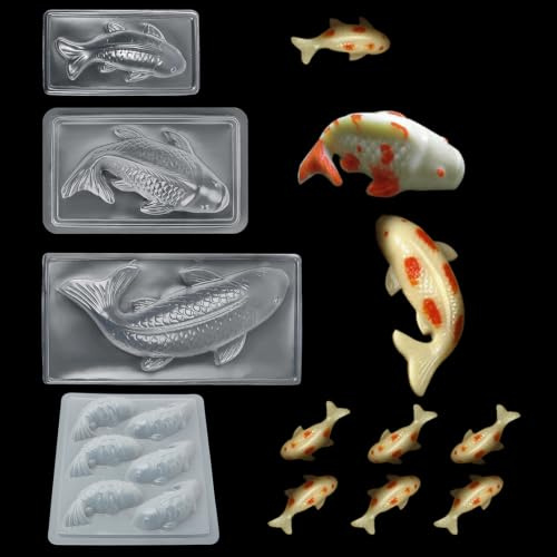 Stampi 3D a forma di pesce in plastica PP, per cioccolatini, caramelle, fondente, mousse, decorazioni per torte, fai da te, artigianato, artigianato (4 pezzi, trasparente)