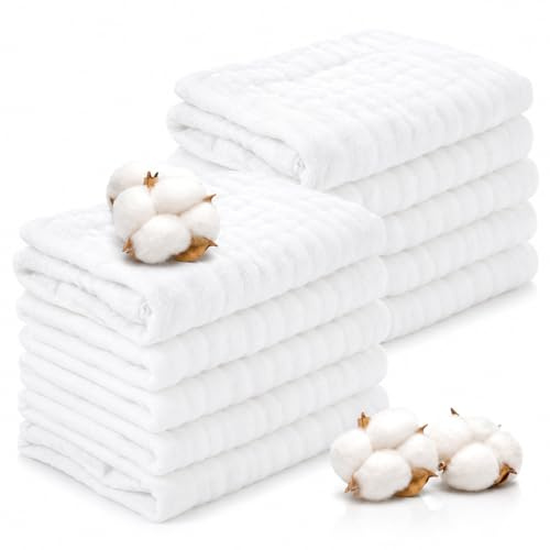Zuimei 10 Pcs Muslin Cloths For Baby Muslin Squares Small Burp Cloths 100% Cotton Reusable Wipes For Baby Bibs, Face Cleaning, Make Up
