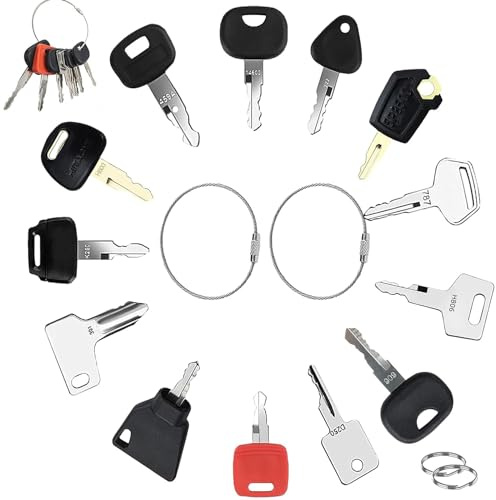 ENUTROF Llaves de Encendido de Repuesto Universales Juego de 13Pcs | con 4 llaveros para la Mayoría de los Vehículos de Construcción Excavadoras Tractores Niveladoras Topadoras
