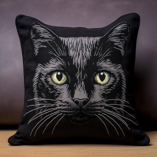 Taxpy DIY knüpfen set erwachsene kissen schwarze Katze Tier Knüpfhaken Kit DIY Häkelgarn Kits Stickerei Kits Unvollendeter Kissenbezug Kissenbezug 17x17in