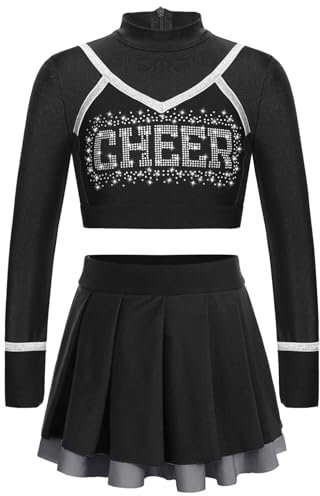Oyolan Kinderkostüm Mädchen Cheer Leader Kostüm Cheerleading Uniformen Bauchfrei Oberteil Rock Karneval Fasching Party Schwarz 158-164