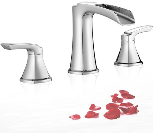 HOIGY Widespread Waterfall Bathtub Faucet Set, Brass Chrome Roman Tub Faucet 3 Hole 8 Inch, 2 Handle Deck Mount with Supply Water Hoses for Garden Tub, Lifetime Use & 20 Mins Easy to Install