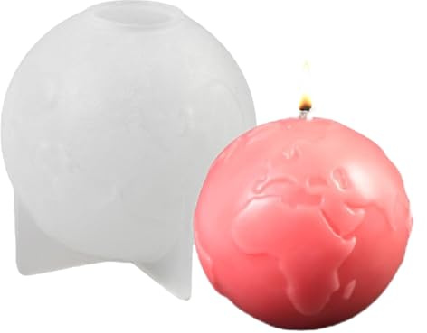 Stampo per candele a forma di pianeta, stampo per candele a sfera, in silicone a forma di globo, per candele rotonde, candele a forma di globo terrestre, stampi a tema terra, per uso interno ed