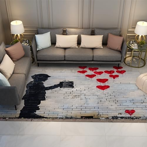 UERWOWELL Teppiche Rot Liebe Graffiti Kinder Teppiche für Schlafzimmer Anti-Rutsch Küche Fußmatte niedrig Flor Werfen Teppiche mit Gummirücken Waschbar 180x250cm