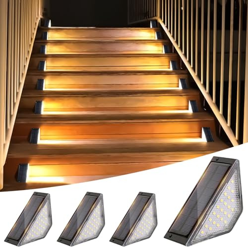 flintronic Solarlampen für Außen, 4 Stück Solar Treppe Lampe, 3000K Warmweiß LED Stufenleuchte, IP65 Wasserdichte Solar Bodenleuchten für Stufen, Garten, Gehweg Treppe Weg