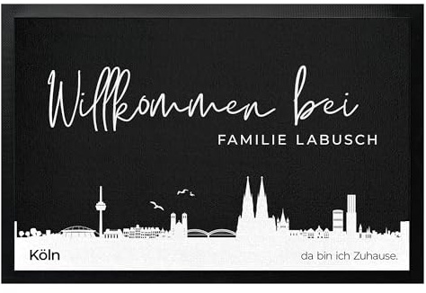 Fußmatten-KING Fußmatte personalisiert Skyline Stadt Köln München Hamburg Frankfurt Dortmund UVM. bis 120cm | Türmatten Geschenk zum Einzug, Hausbau, Umzug & Einweihung (60x40cm)