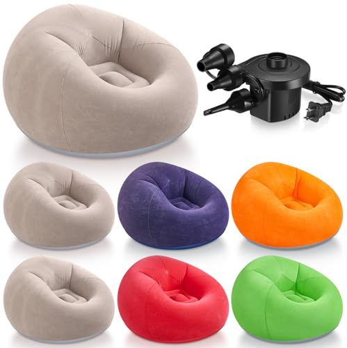 Realspring 6 9 12 Pcs Inflatable Bean Bag Chairs for Adults with Electric Air Pump, Blow up Couch Folding Portable Inflatable Couch Lazy Sofa for Outdoor Movie Night Camping(Colorful,6 Pcs)