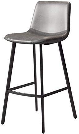 Barhocker im Vintage-Stil für die Küche, Barhocker für die Küchentheke mit Rückenlehne, Stoff-/Leder-Hochhocker, Esszimmer-Barhocker, Sitzhöhe: 75 cm, mit schwarzen Metallbeinen (schwarz) (grau)