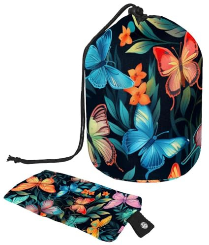 Travel Cosmetic Bags Bucket Makeup Bag, Aesthetic Butterflies Women Portable Foldable Cases, Multifunctional Toiletry Bucket Bags Round Organizer Storage