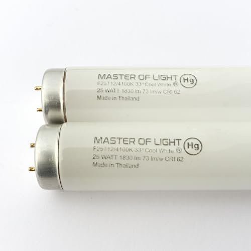 F25T12/CW/33 (2 Pack) 25 Watt T12 Fluorescent Tube Specialty Appliance Light Bulb 33 Inch Lamp 25W 1.5 inch Diameter F25T12 Cool White 4200K Replaces F25T12CW/33 F25T12CW33