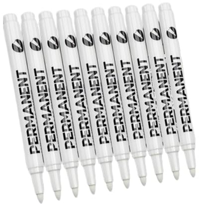 Ausenzup White Paint Pen - 10 Pack Tire Paint Marker Waterproof Oil Based Car Tire Graffiti Tracing Pen, White Marker Permanent for Metal, Glass, Ceramics, Wood, Cartons(Thick Style)