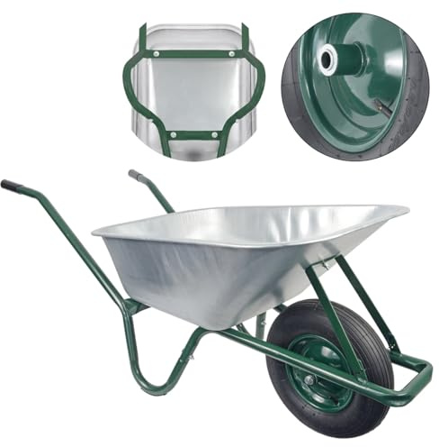 Matrix Schubkarre 100l Liter 250 kg Luftrad Schubkarren groß Garten Scheibtruhe Bauschubkarre | Mulde verzinkt | Metall Felge mit Kugellager | Farbe grün