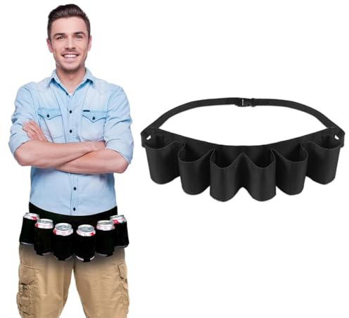WeddHuis 6 Getränke Biergürtel Bierhalter Portable für Camping Wandern Outdoor Party (Schwarz)