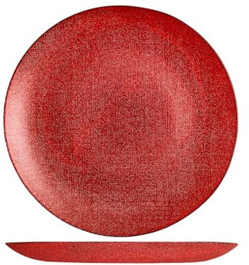 H&H-Regent, set 6 sottopiatti, piatti natalizi, in vetro, effetto glitter, rosso, 32 cm