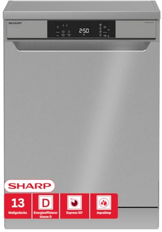SHARP QW-NA1CF47DS-DE Freistehender Geschirrspüler (60cm), (13 Gedecke, EEK D), (4 Programme, AquaStop), Silber