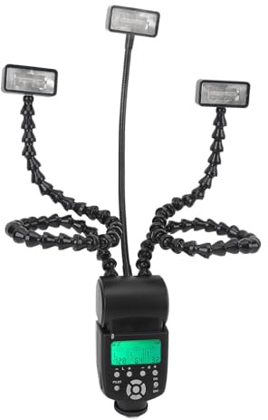 Flash pour Appareil Photo, Flash à 3 Têtes avec Bras Flexibles pour Appareils Photo Reflex Numériques, Flash Macro pour Appareil Photo Numérique, Prise en Charge du Contrôle
