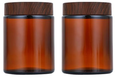 2 Packs 150ml /5 Oz Empty Amber Glass Jars Cosmetic Jar with Black Grain Lid and Inner Liner Refillable Cosmetic Makeup Face Mask Facial Cream Balm Lotion Storage Container Craft Candle Making