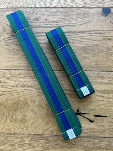 MARTIAL ARTS STRIPED BELTS Kids & adults, KARATE, TAEKWONDO, JUDO, KICKBOXING, BELTS 150cm & 280cm (Green Belt, Blue stripe, 280cm)
