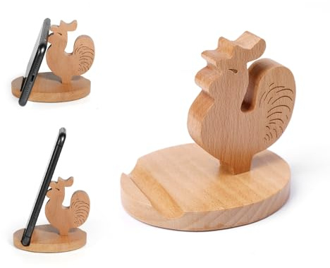 Esoes Tier-Handy-Ständer, Holz-Handyhalterung für Schreibtisch, Tablet-Halter, Smartphone-Ständer, kreative Tischdekoration (Hahn)