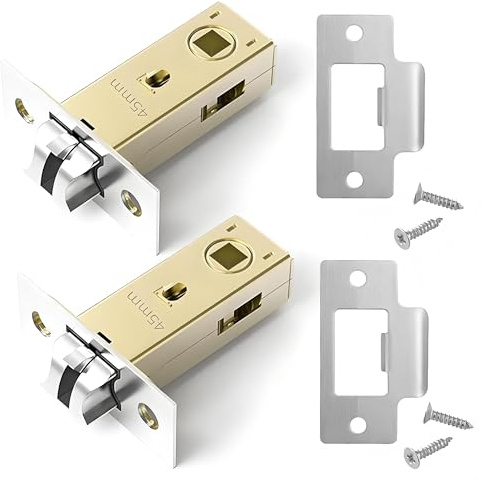2 Set 45mm Tubular Latch, Internal Door Lock Mortice Latch Polished Door Latch, Tubular Mortice Door Latches Designed for Internal Used of Sprung Lever Door Handles
