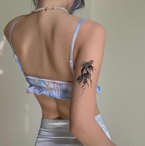 Temporary Tattoos Stickers Fake Tattoos Anti-Rub Non-Reflective Lucky Koi Herbal Juice Semi-Permanent Lasting 2 Weeks Waterproof Female Male Scar Cover
