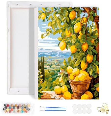 HEIBAGO Måla efter siffror för vuxna Med ram, DIY frukt Måla efter siffror-kit för nybörjare, oljemålning konsthantverk bilder för väggdekoration, 20 x 30 cm