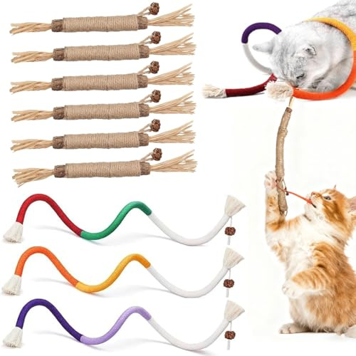 LUCKNIGHT 6 Palitos de Catnip para Gatos, 3 Piezas Gatos Cuerda para Morder, Juguetes con Hierba gatera para Gato, Favorece el Cuidado Dental y la Autoconcentración ¡Ideal para Gato Activos