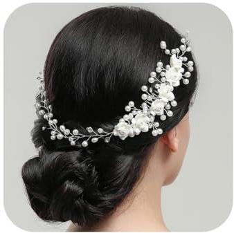 Braut Blume Hochzeit Haar, Reben Kristall Haarteil Brau, brautschmuck haare, Haarschmuck braut für Frauen und Mädchen (Silber)