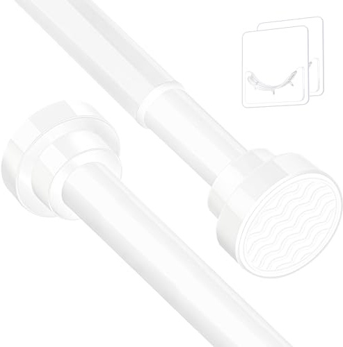 Stainless Steel Extendable Shower Curtain Rod Tension Pole (72cm-132cm) White, including 2 Holders,Net Voile Curtains Rail,Adjustable Telescopic Rods Extendable for Kitchen Cupboard Bathroom Window