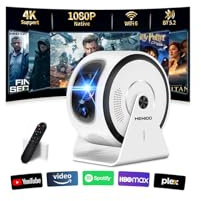 [App integree] Mini Vidéoprojecteur Supporte 4K 1080P 2026 Upgraded AutoFocus & Keystone, Projecteur Correction 360 Rotation avec WiFi 6 etBluetooth 5.4 projecteur avec HDMI/TV Stick/USB/ - Blanc