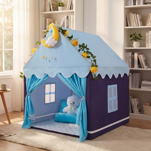 Wilwolfer Kinderzelt mit Matte: Kinderspielzelt für Kleinkinder - Kinderzelte für drinnen und draußen, Prinzessinnenspielhaus für Mädchen und Jungen, Spielzeughaus, (blau)