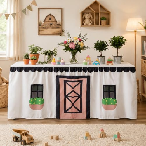 Oudain 10ft x 7.5ft Large Tablecloth Playhouse for Kid Table Fort Cover Table Cloth Tent Playhouse for Dining Room Birthday Indoor Outdoor Party Playground (Mixed Colors, Farmhouse Style) | Gift for Christmas, Table Cover Fort Building, Table Tent, Playhouse for Dining Room Birthday Indoor Outdoor Party Playground
