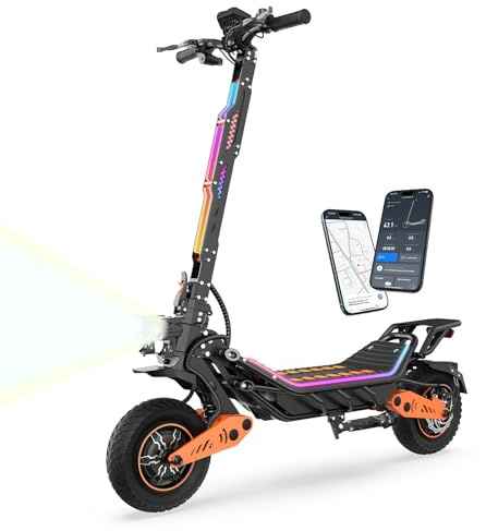 E-Scooter Dual Motor Ohne Straßenzulassung, 60V 23.4Ah 85KM Reichweite, Vorne & Hintere Hydraulische Dämpfung, IP65 Wasserdicht, App-Sicherheitslock, Faltbar für Erwachsene (UL2272/CE-zertifiziert)