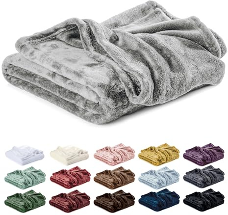 Lavea® Coperta in Pile Singolo 130x150 cm Morbida – Plaid in Microfibra Caldo e Soffice per Divano e Letto, Traspirante e Facile da Lavare – Argento