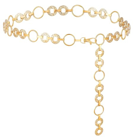 Molain Waist Chain Belt for Women, Adjustable Fashion Body Link Chain Belt | Gold ,Cute Decorative Chains Belts, for Dress Jeans and Casual Pants