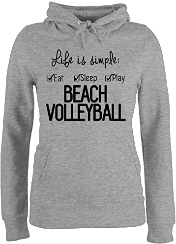 Shirtracer Pullover Damen Hoodie Frauen - Volleyball Geschenke Zubehör - Life is Simple Beachvolleyball - M - Grau meliert - vollyball Geschenk volleyballer Beach Hoodies Sport Hoody mit Kapuze für