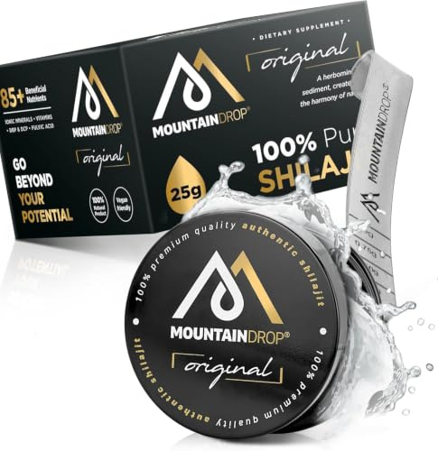 Mountaindrop Mumijo Shilajit Original 25g I traditionelle Nahrungsergänzung mit Fulvinsäure & Huminsäure aus dem Altai Gebirge I Ayurveda Supplement in Handarbeit geerntet & laborgeprüft