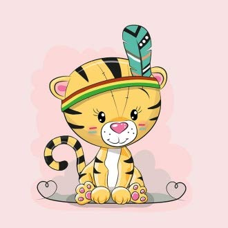 Herz Stoffe Österreich French Terry Coupon mit süßem indischem Tiger auf Rose, 1 Stück, 40 x 50 cm