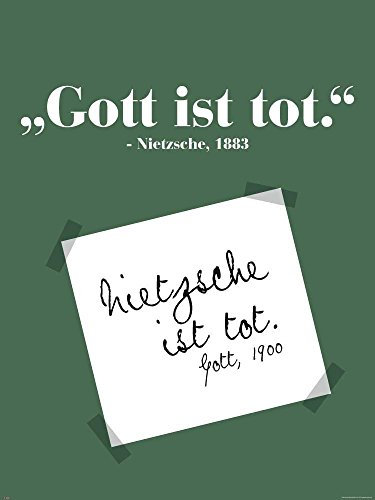 Motivational - 60x80 cm - Nietsche vs Gott Motivationsposter + 2 St Posterleisten Holz 61 cm