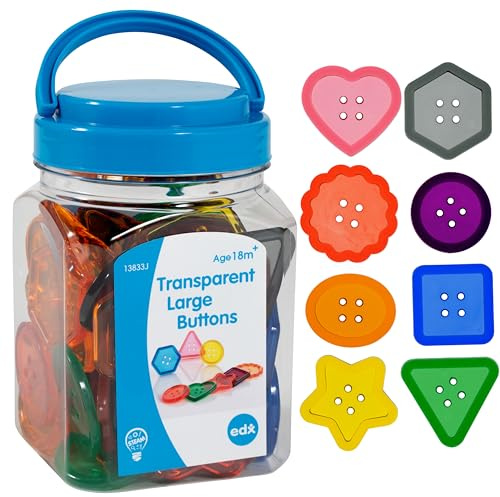edxeducation Lot de 60 petits boutons transparents - Mini pot - Accessoire de boîte à lumière - Développement sensoriel et motrice fine - Manipulation des mathématiques - À partir de 18 mois