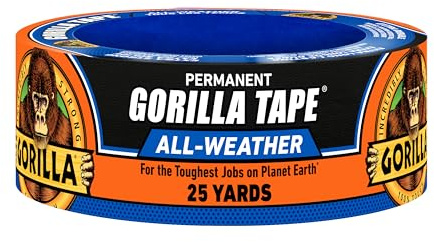 Gorilla Permanent All Weather Tape, Duct Tape, Utility Tape, Waterproof, Indoor & Outdoor, Strong Adhesive, 1.88 in x 25 yd, Black, (Pack of 1), 101593