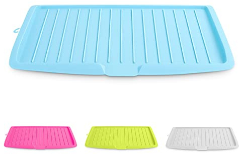 YORKING Drip Tray Plastic Portable Dish Drain Board Durable Drip Sloping Draining Tray with Hanging Hole for Draining Water for Pots Pans Bowls Cooking Holder Fruit Vgetable (Blue)
