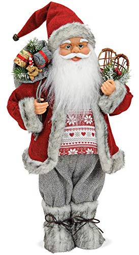 matches21 Großer Weihnachtsmann Santa Nikolaus Sack & Schneeschuhe grau Standfigur Dekofigur Weihnachten 1 STK 18x30 cm